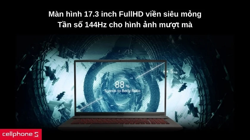 Màn hình 17.3 inch FHD viền siêu mỏng cho hình ảnh sắc nét