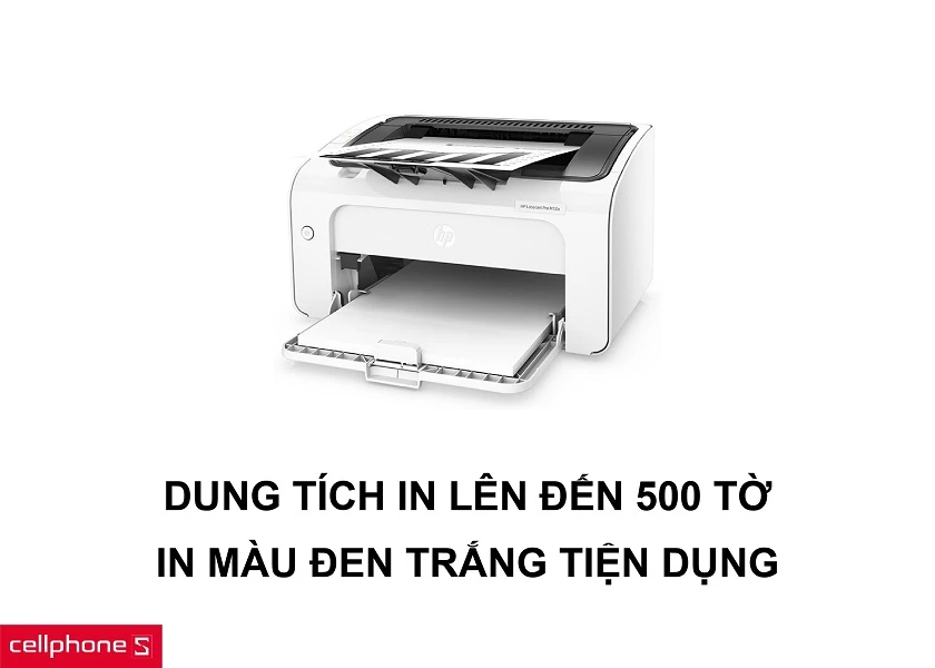 Dung tích mực in lớn cho phép in lên đến 500 trang và khả năng in màu trắng đen