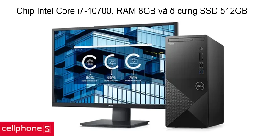 Hiệu năng khỏe với chip Intel Core i7-10700, RAM 8GB DDR4