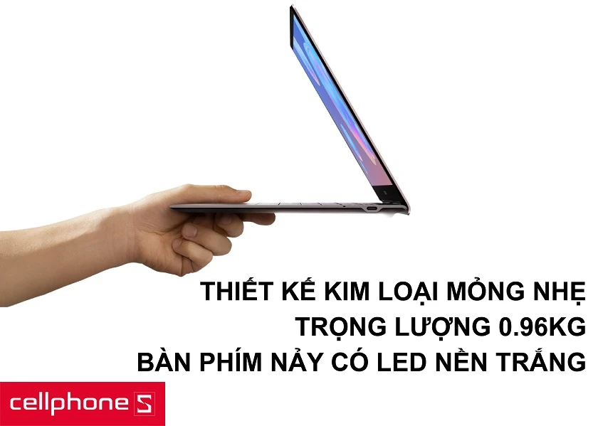 Thiết kế kim loại mỏng nhẹ, sang trọng cùng bàn phím dễ thao tác với đèn nền trắng