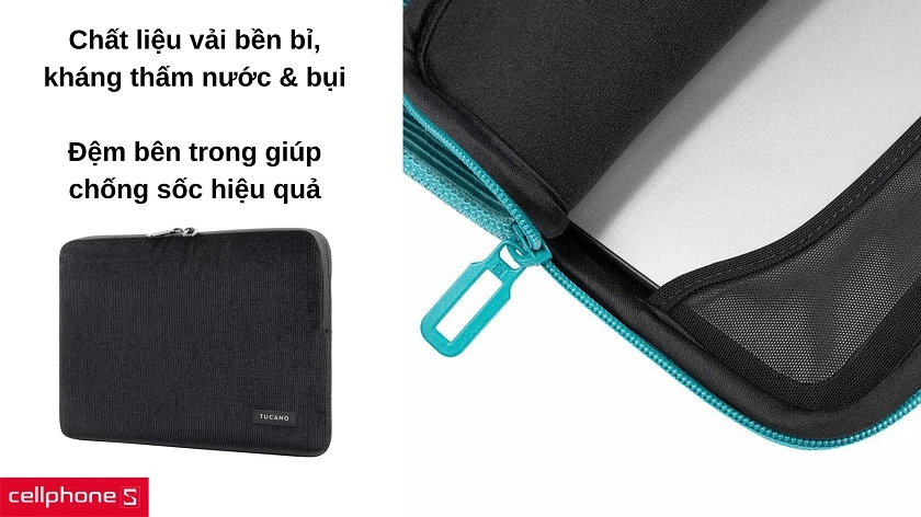 Khả năng chống sốc tối ưu cùng chất liệu vải bền bỉ giúp bảo vệ laptop bên trong