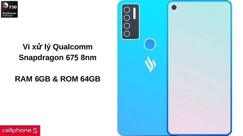 Hiệu năng mượt mà với chip Snapdragon 730 và 4GB RAM, 64GB ROM