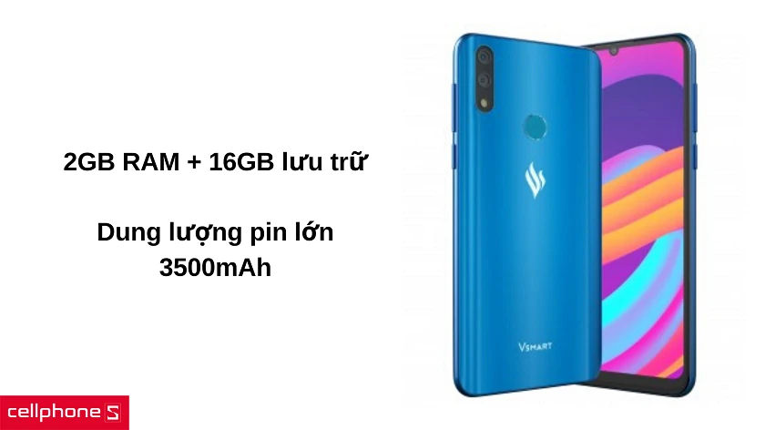 2GB RAM, 16GB lưu trữ cùng dung lượng pin 3500mAh sử dụng lâu dài