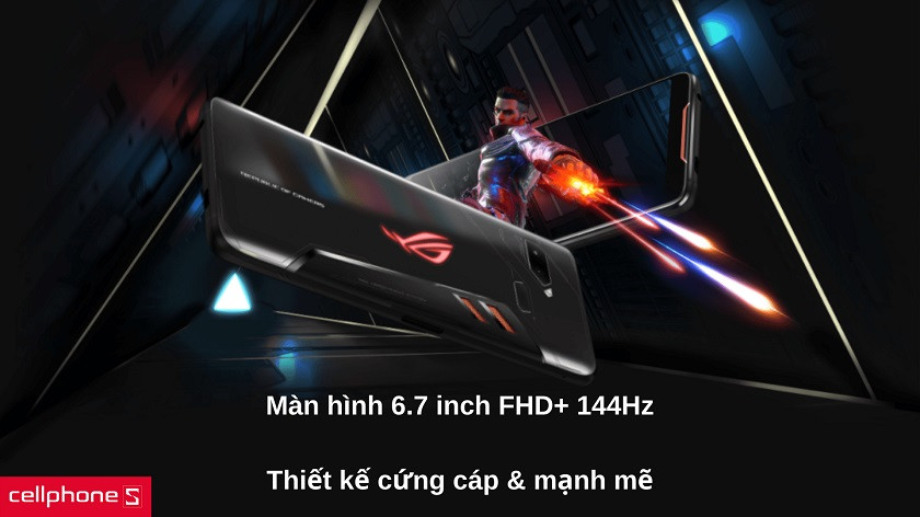Thiết kế hầm hố đặc trưng từ dòng ROG Phone, màn hình 6.7 inch FHD+ hiển thị sắc nét