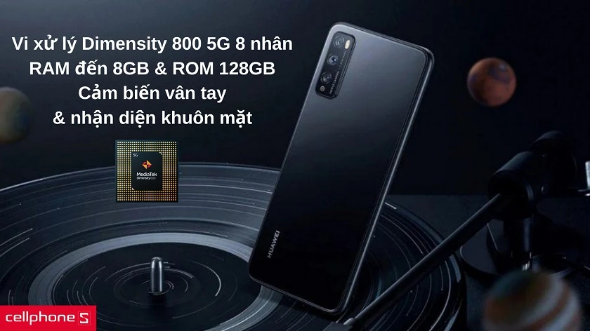 Hiệu năng mượt mà với vi xử lý Dimensity 800 5G, trang bị cảm biến vân tay & cảm biến khuôn mặt