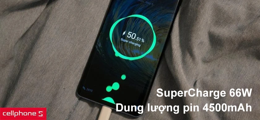 Dung lượng pin 4500mAh, sạc nhanh 66W SuperCharge