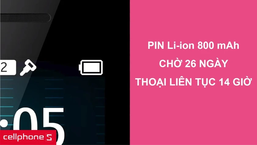 Pin 800 mAh cho thời gian chờ lên tới 26 ngày - quên đi việc cắm sạc thường xuyên