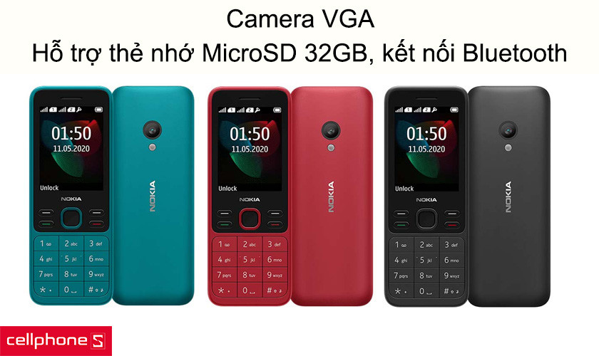 Camera VGA, hỗ trợ thẻ nhớ MicroSD 32GB, kết nối Bluetooth
