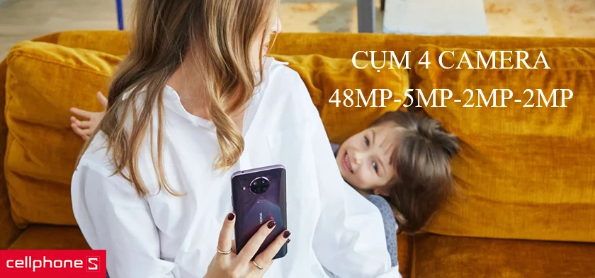 Cụm 4 camera sắc nét rộng 13MP, siêu rộng 5MP, macro 2MP, sâu 2MP, camera trước 8MP