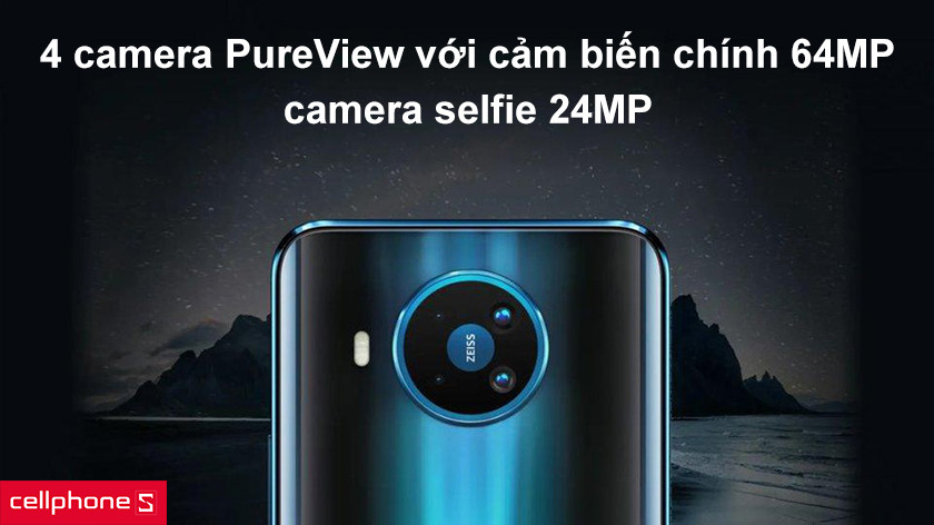 Bốn camera PureView với cảm biến chính lên đến 64MP, camera selfie 24MP