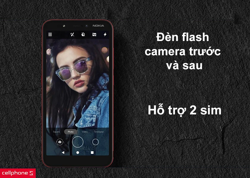Trang bị đèn flash cho cả camera trước và sau, hỗ trợ 2 sim tiện dụng