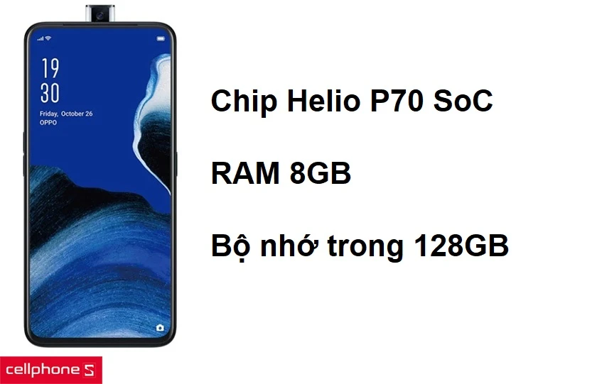 Oppo Reno 2F được trang bị cấu hình khủng với 8GB RAM và bộ nhớ dung lượng 128GB