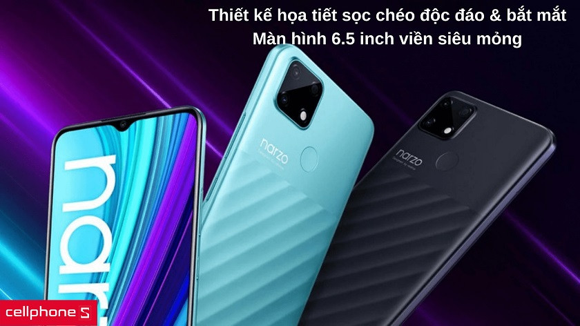 Thiết kế họa tiết sọc chéo độc đáo, màn hình 6.5 inch viền siêu mỏng
