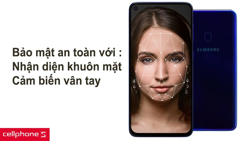 Mở khóa nhanh bằng nhận diện khuôn mặt, bảo mật an toàn với cảm biến vân tay