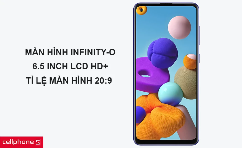 Trải nghiệm hình ảnh tuyệt đẹp với màn hình Infinity-O, HD+, tấm nền Super AMOLED