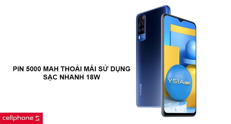 Pin 5000 mAh thoải mái sử dụng, hỗ trợ sạc nhanh 18W