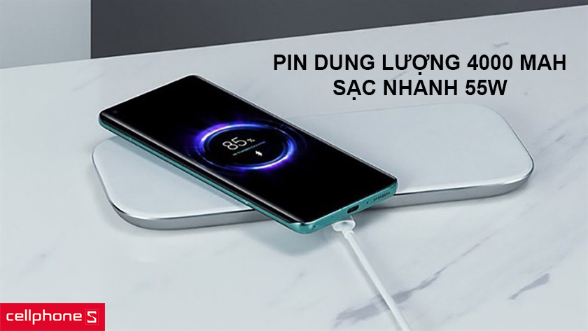 Pin dung lượng 4000 mah, thoải mái sử dụng cùng công nghệ sạc nhanh 55W