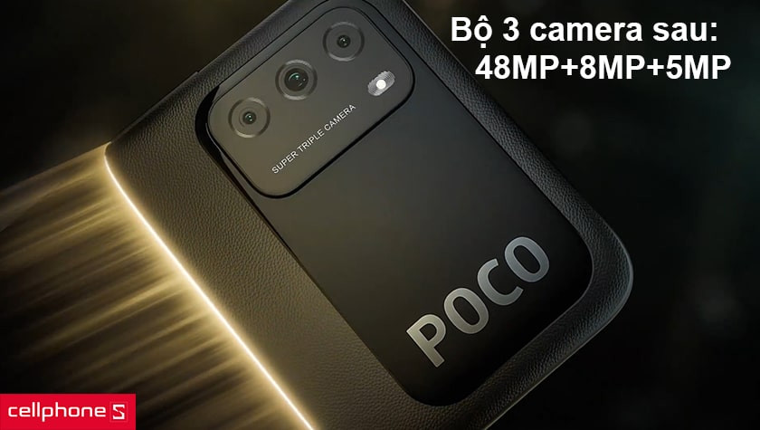 Bộ ba camera sau với cảm biến chính 48MP, camera selfie 8MP hỗ trợ chụp góc rộng