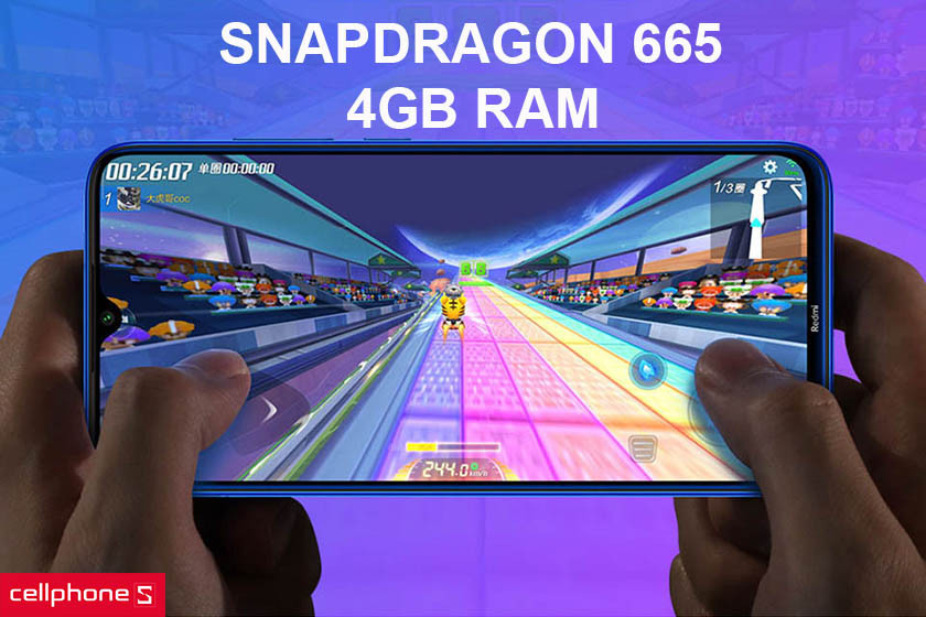 Cấu hình mạnh mẽ: Qualcomm Snapdragon 665, 4GB RAM, 64GB bộ nhớ trong