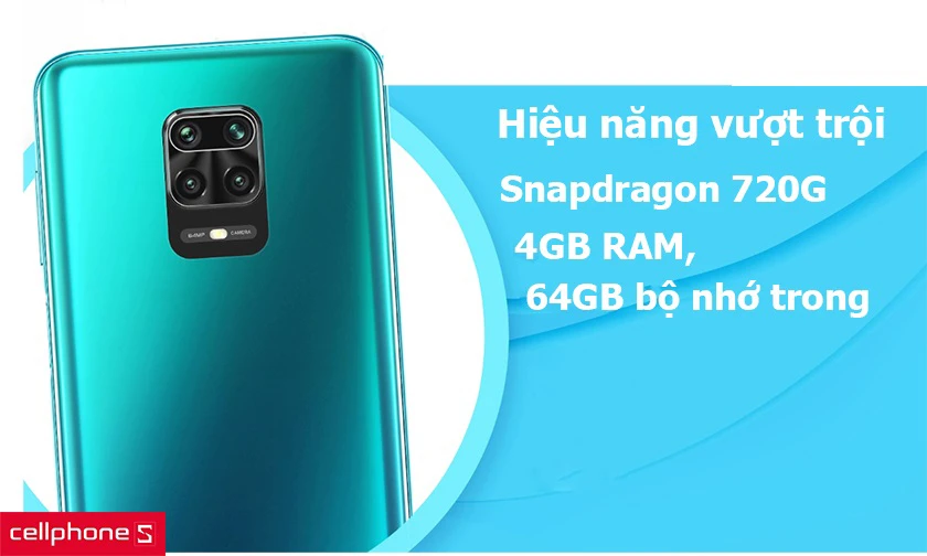 Hiệu năng vượt trội: vi xử lý Snapdragon 720G, 6GB RAM, 64GB bộ nhớ trong