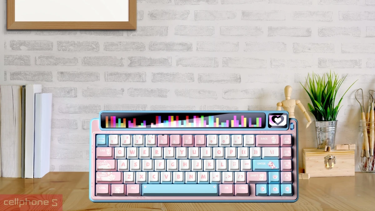 Keycap, switch hiện đai, bền bỉ của bàn phím cơ không dây Aula AMG65 trắng hồng