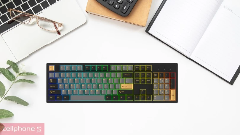 Thiết kế bàn phím cơ không dây Dareu EK104 Pro Black-Golden