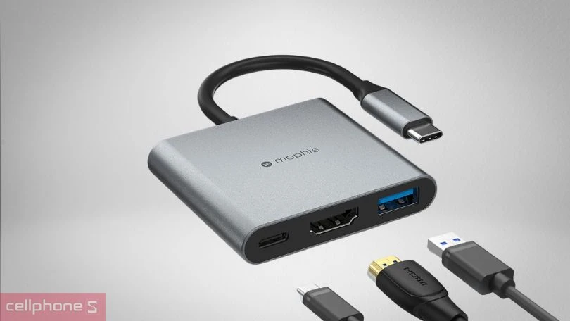 Hub chuyển đổi Mophie type-C 3 in 1: đa năng, tốc độ cao, kiểu dáng nhỏ gọn