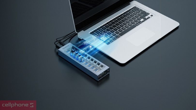 Hub chuyển đổi USB 3.0 Orico AT2U3-10AB-GY - Thiết kế trong suốt hiện đại, đa dạng cổng kết nối