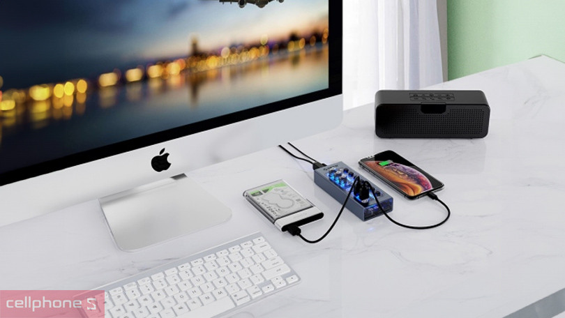 Hub chuyển đổi USB 3.0 Orico AT2U3-10AB-GY - Thiết kế trong suốt hiện đại, đa dạng cổng kết nối