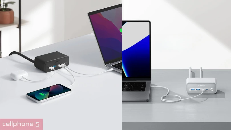 Hệ thống cổng sạc, công nghệ và công suất sạc của đế sạc Anker 525 A91C0 3AC 1A 2C