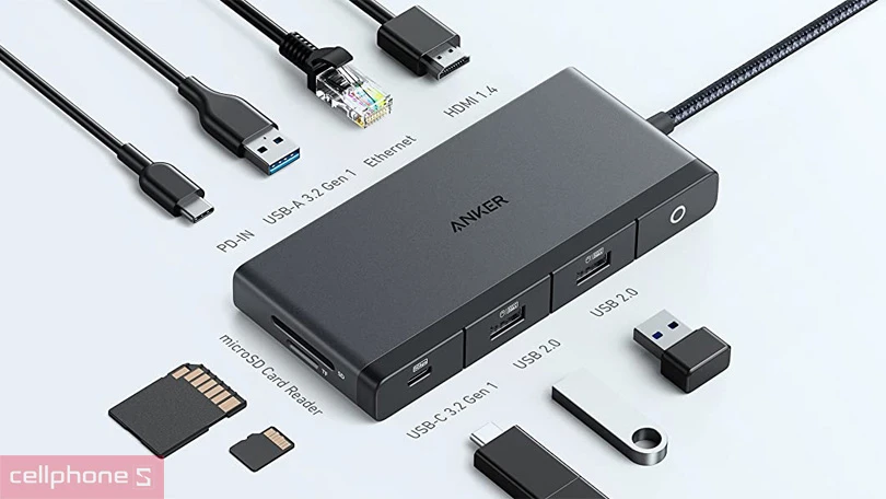 Khả năng kết nối của hub chuyển đổi Anker 552 A8373 9 in 1