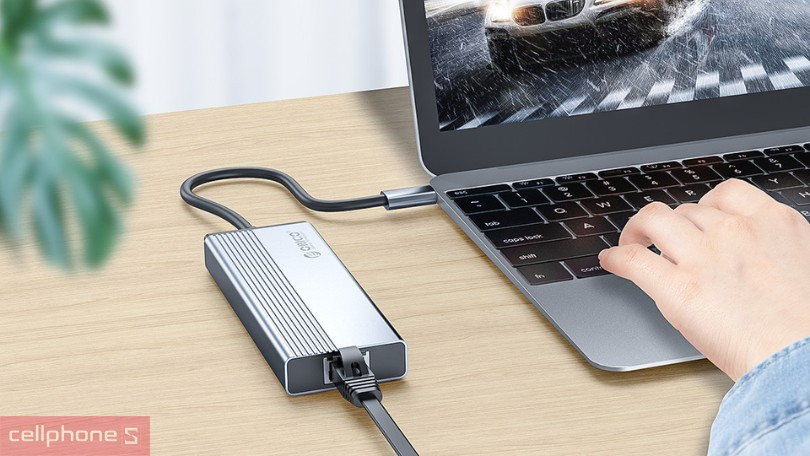 Tốc độ Hub chuyển đổi USB-C Orico 5SXRJ-GY 5 in 1 RJ45-PD 100W