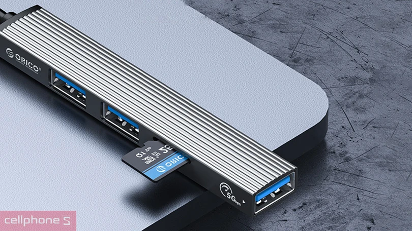 Thiết kế HUB chuyển đổi USB-C Orico AH-12F-GY-BP 4 in 1