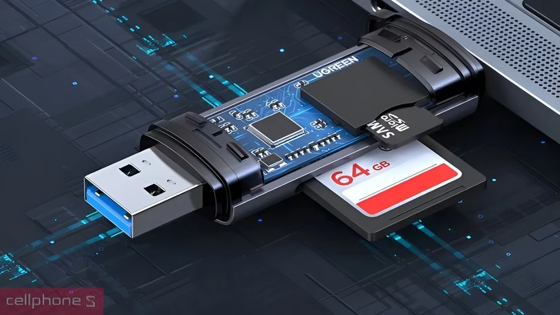 Đầu đọc thẻ nhớ Ugreen USB-C USB-A 3.0 50706 - Truyền dữ liệu nhanh, tương thích rộng rãi