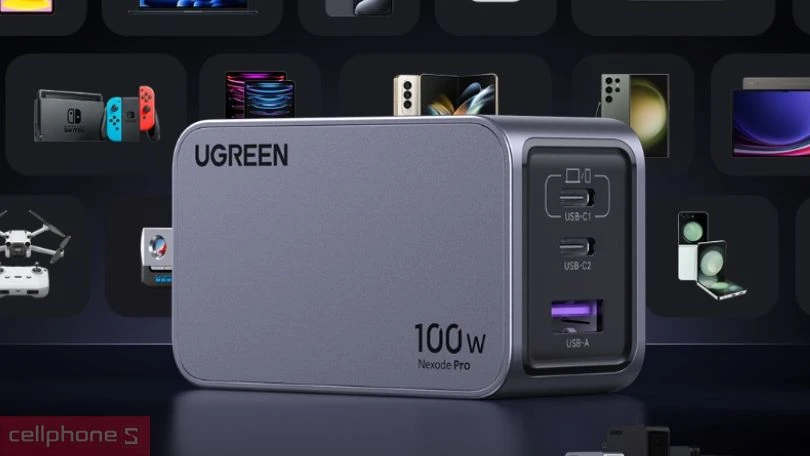 Thiết kế sạc nhanh Ugreen X757 Nexode Pro 3 cổng 2 USB-C và USB-A US 100W