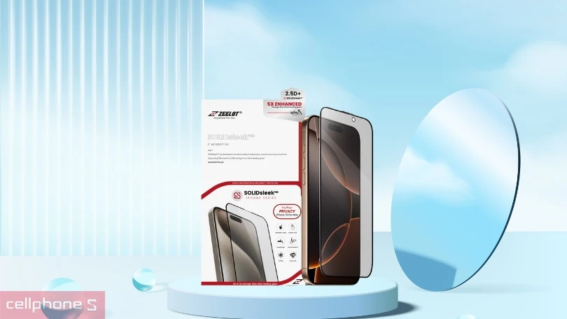 Độ bền kính cường lực iPhone 16 Pro Max chống nhìn trộm Zeelot Solidleek Privacy