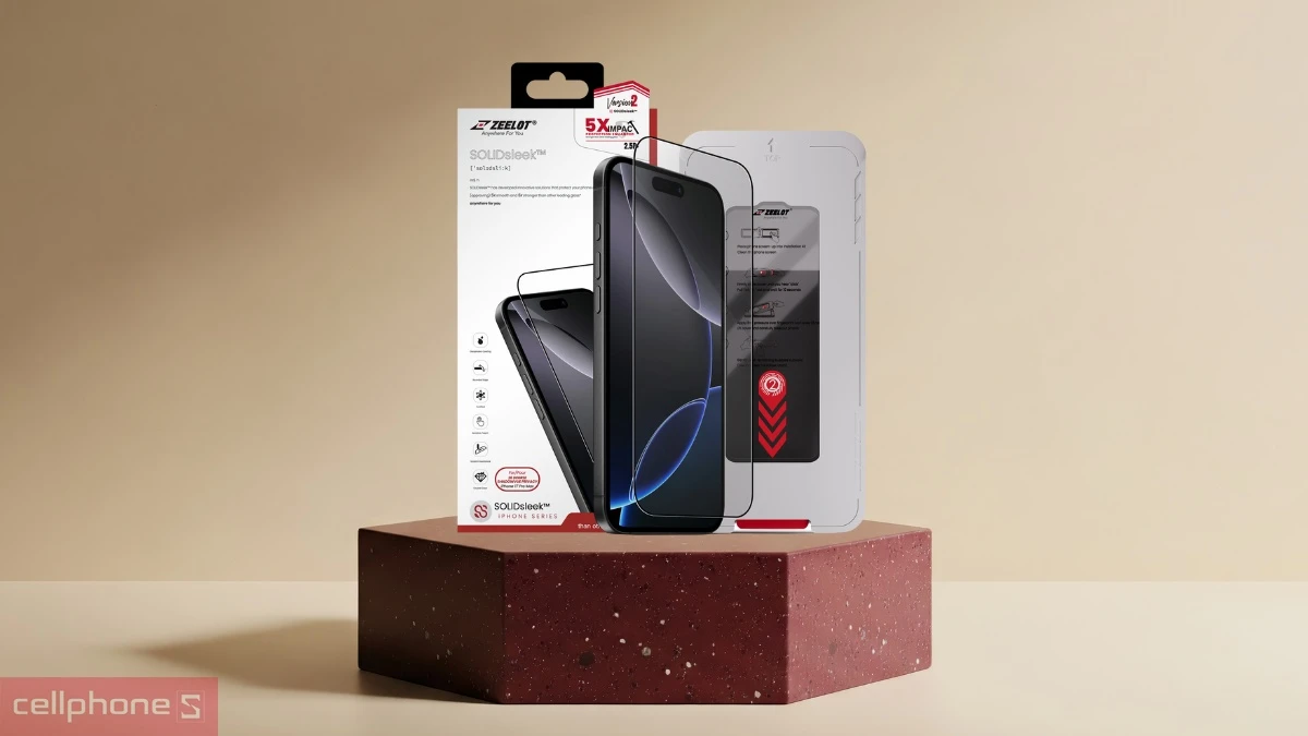Khả năng kháng trầy xước ấn tượng của kính cường lực iPhone 17 Pro Max Zeelot Solidsleek chống nhìn trộm 360 Full