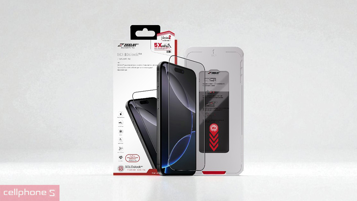 Kính cường lực iPhone 17 Pro Zeelot Solidsleek Chống Nhìn Trộm 360 Full – Bảo vệ hiệu quả, hạn chế nhìn trộm