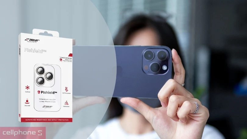 Miếng dán camera iPhone 14 Pro/14 Pro Max Zeelot Pishield Sapphire viền màu 