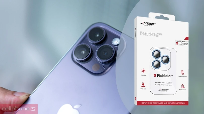 Miếng dán camera iPhone 14 Pro/14 Pro Max Zeelot Pishield Sapphire viền màu 
