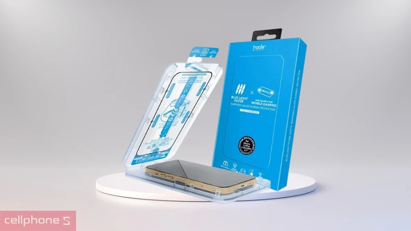 Kính cường lực iPhone 14 Plus/13 Pro Max Hoda có khung trợ dán