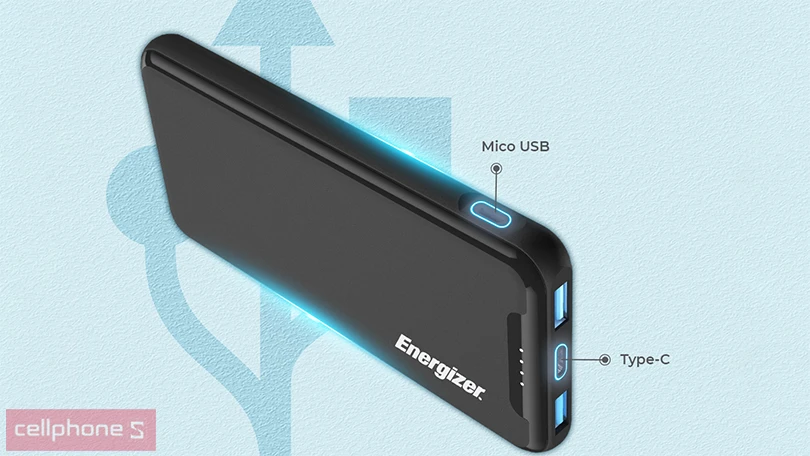 Thiết kế pin dự phòng Energizer 10.000 mAh UE10052PQ