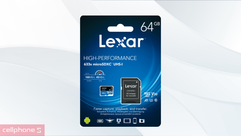 Thẻ nhớ LEXAR MicroSDXC 64GB U3 V30 A1 100MB/s