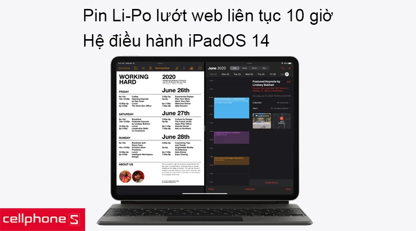 Pin Lithium Polymer an toàn cho 10 giờ lướt web liên tục, hệ điều hành iPadOS 14