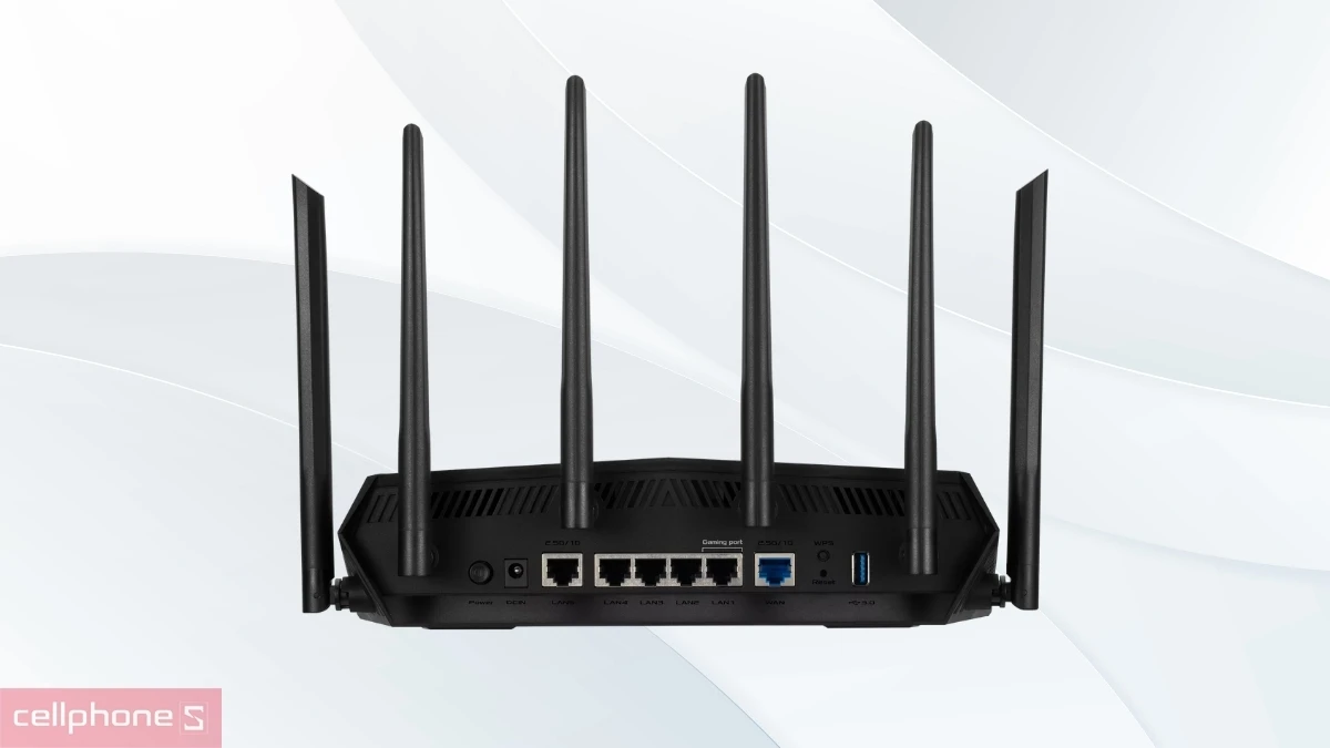 Router Wifi 6 Asus TUF Gaming AX6000 được trang bị 2 cổng 2.5G hỗ trợ WAN và LAN linh hoạt