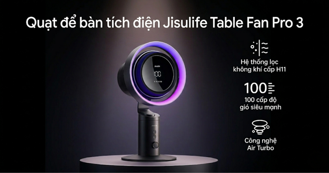 Quạt để bàn tích điện Jisulife Table Fan Pro 3 10000mAh - 2