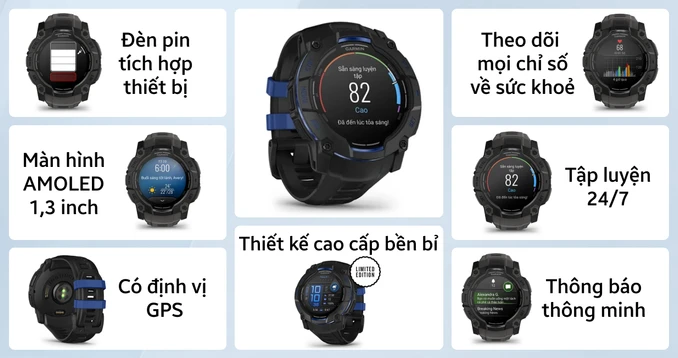 Đồng hồ thông minh Garmin Instinct 3 Supernova AMOLED 50mm