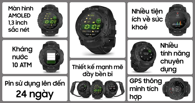 Đồng hồ thông minh Garmin Instinct 3 Tactical AMOLED 50mm