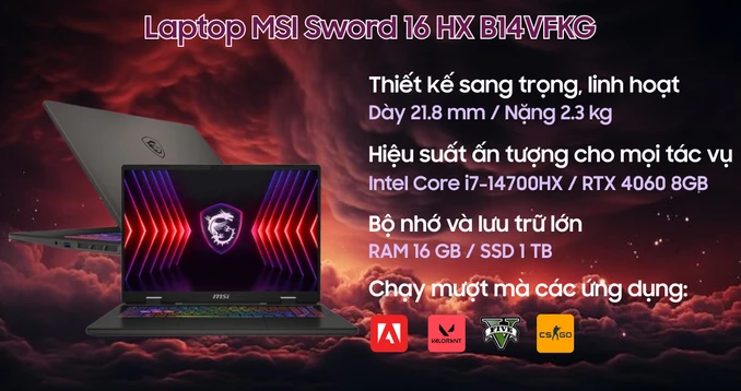 Laptop MSI Sword 16 HX B14VFKG-045VN