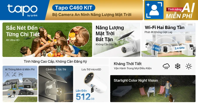 Camera IP năng lượng mặt trời ngoài trời 8MP TP-Link Tapo C460 Kit